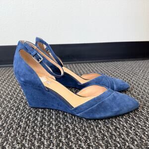 Franco Sarto Womens Faye Wedge Heels Pumps Blue Suede Pointed Toe Size 11